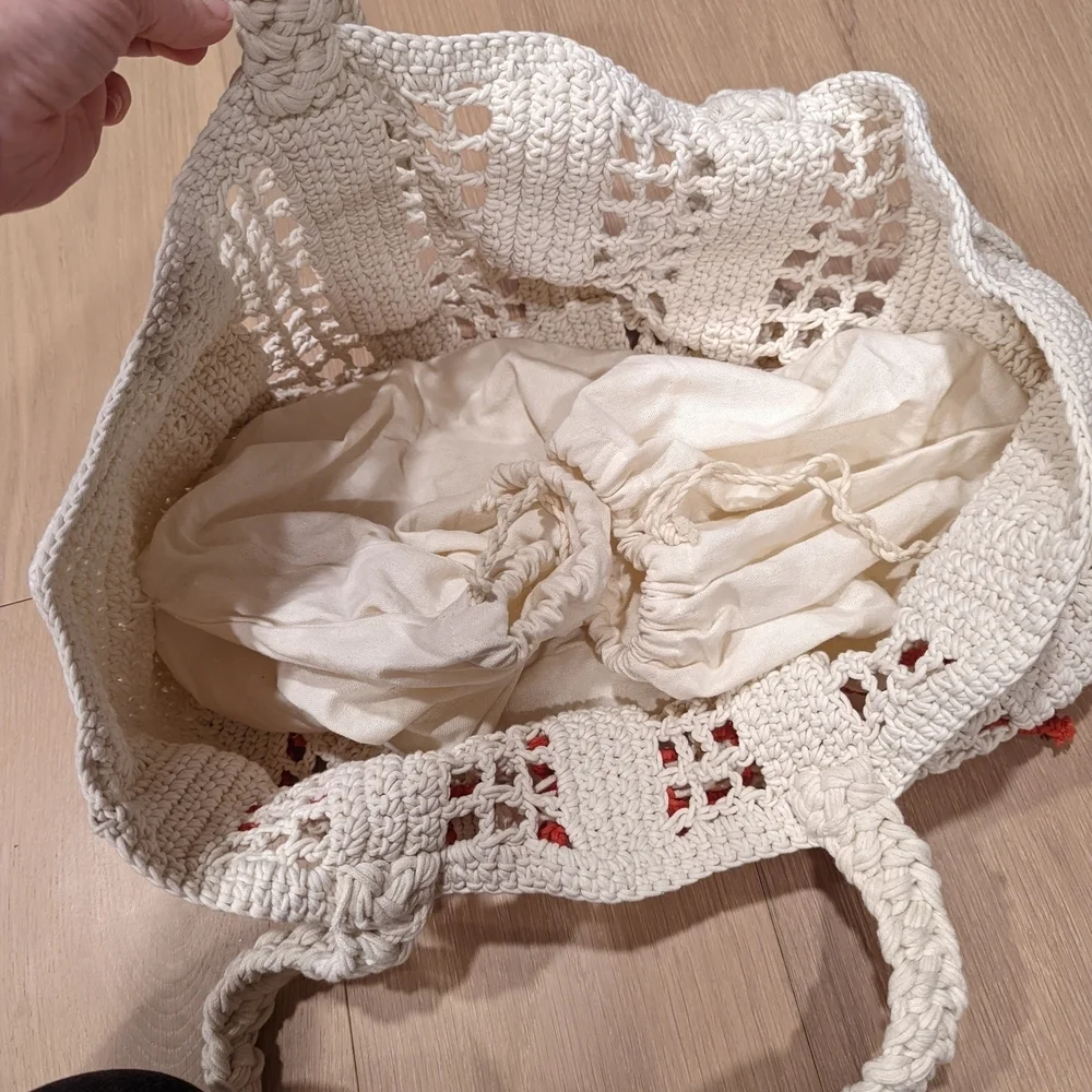 Handcrafted Cream and Red Tote Bag with little crabs